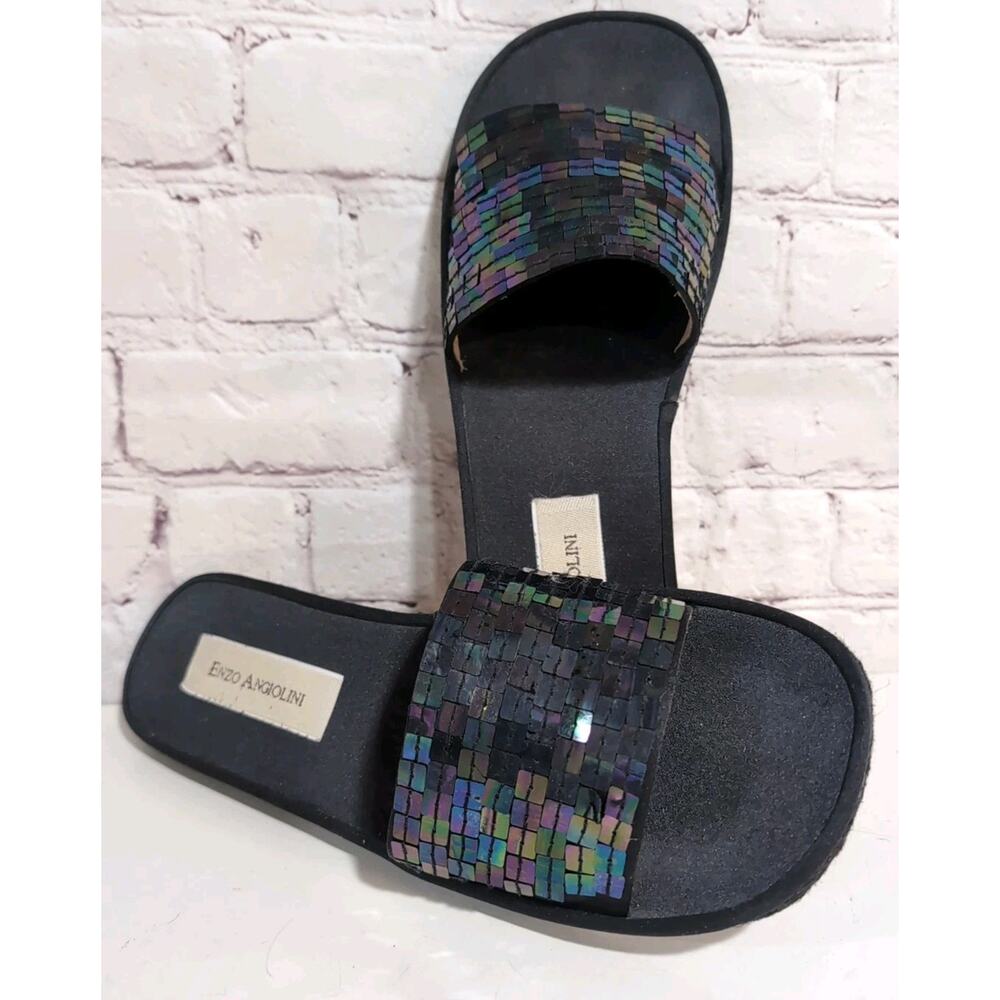Enzo Angiolini Women's Black Iridescent Slide Sandals